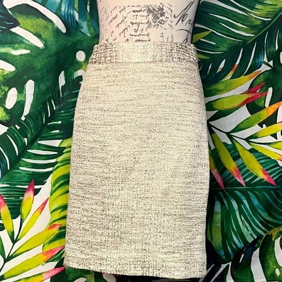EUC $248 Kate Spade Women's 2 XS Gold Metallic Tweed Lined Pencil Holiday Skirt - Picture 2 of 10